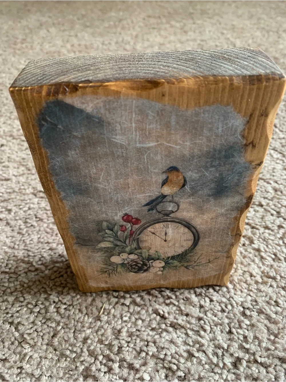 Rustic Blue and Tan Bird Pocket Watch Wall Plaque